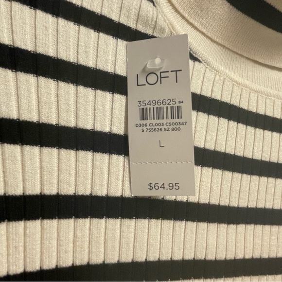 Loft Striped Ribbed Turtleneck Top Cream Slim fit Stretchy NEW Large Women’s - Picture 5 of 10